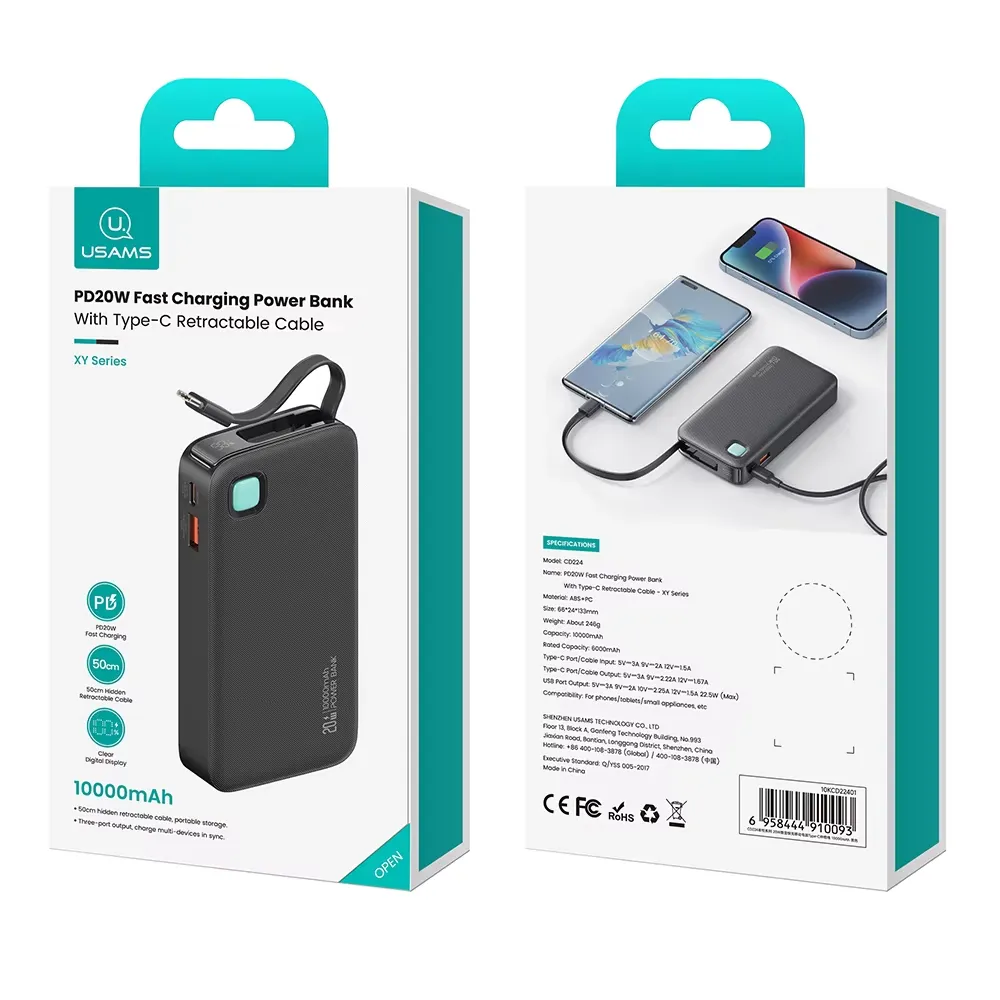 USAMS Power Bank with Built-In Cable